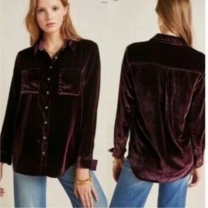 Maeve Anthropologie NWT Karina Women's Sz 10 Shirt Plum Crushed Velvet Blouse